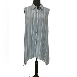 Zac & Rachel Blue Striped Sleeveless Button-Up Top (L)